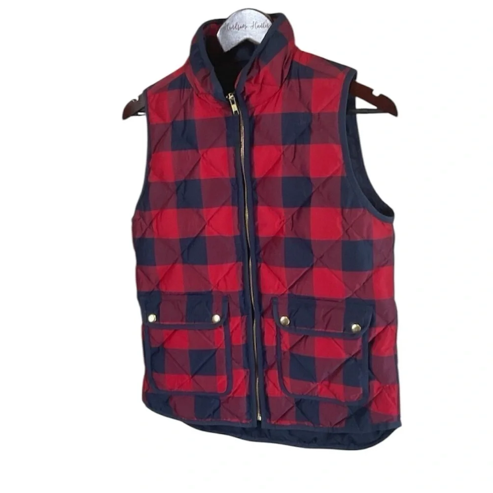 J. Crew Red and Navy Checkered Vest